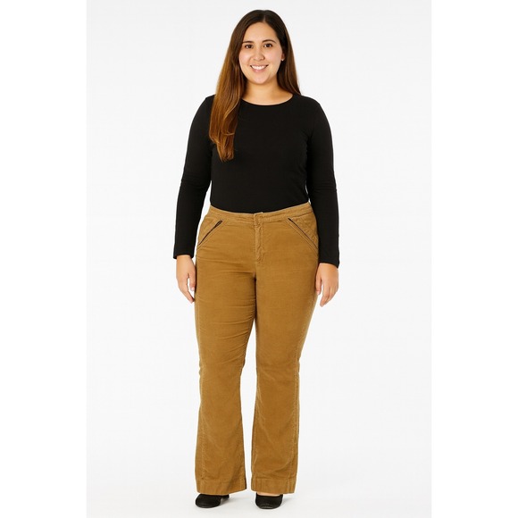 Old Navy Pants - OLD NAVY Pants Women Sz 12 Corduroy Front Zip‎ Pockets Stretch Retro Mustard